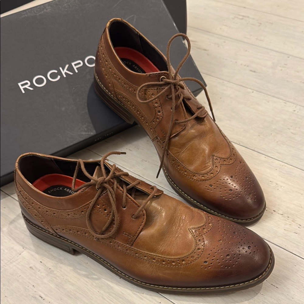 Sold Rockport Brown Leather Oxford Shoes with Brogue Detailing